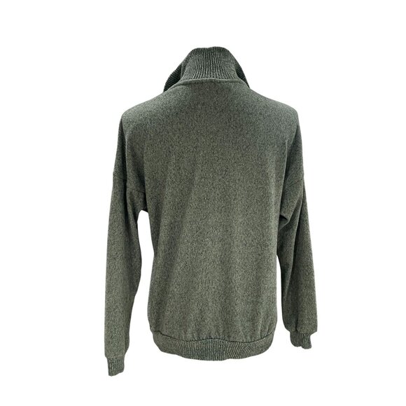 Cozy Olive Green Quarter Zip Pullover Sweater Soft Knit Minimalist Loungecore - Picture 8 of 9